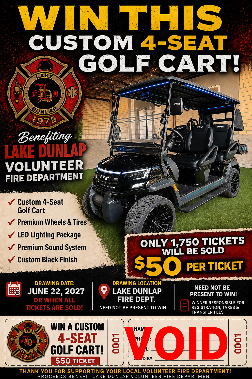 Custom 4-Seat Golf Cart Raffle Ticket